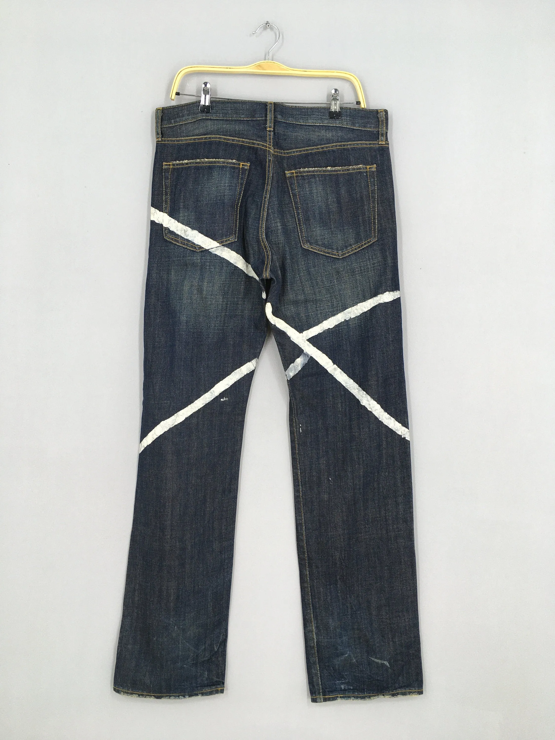 Japanese Brand Stripes Jeans Acid Stoned Wash Size 34x33.5