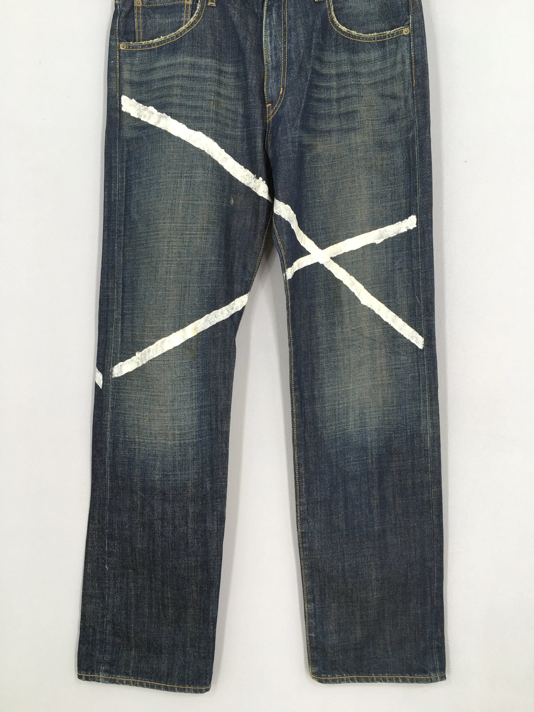 Japanese Brand Stripes Jeans Acid Stoned Wash Size 34x33.5
