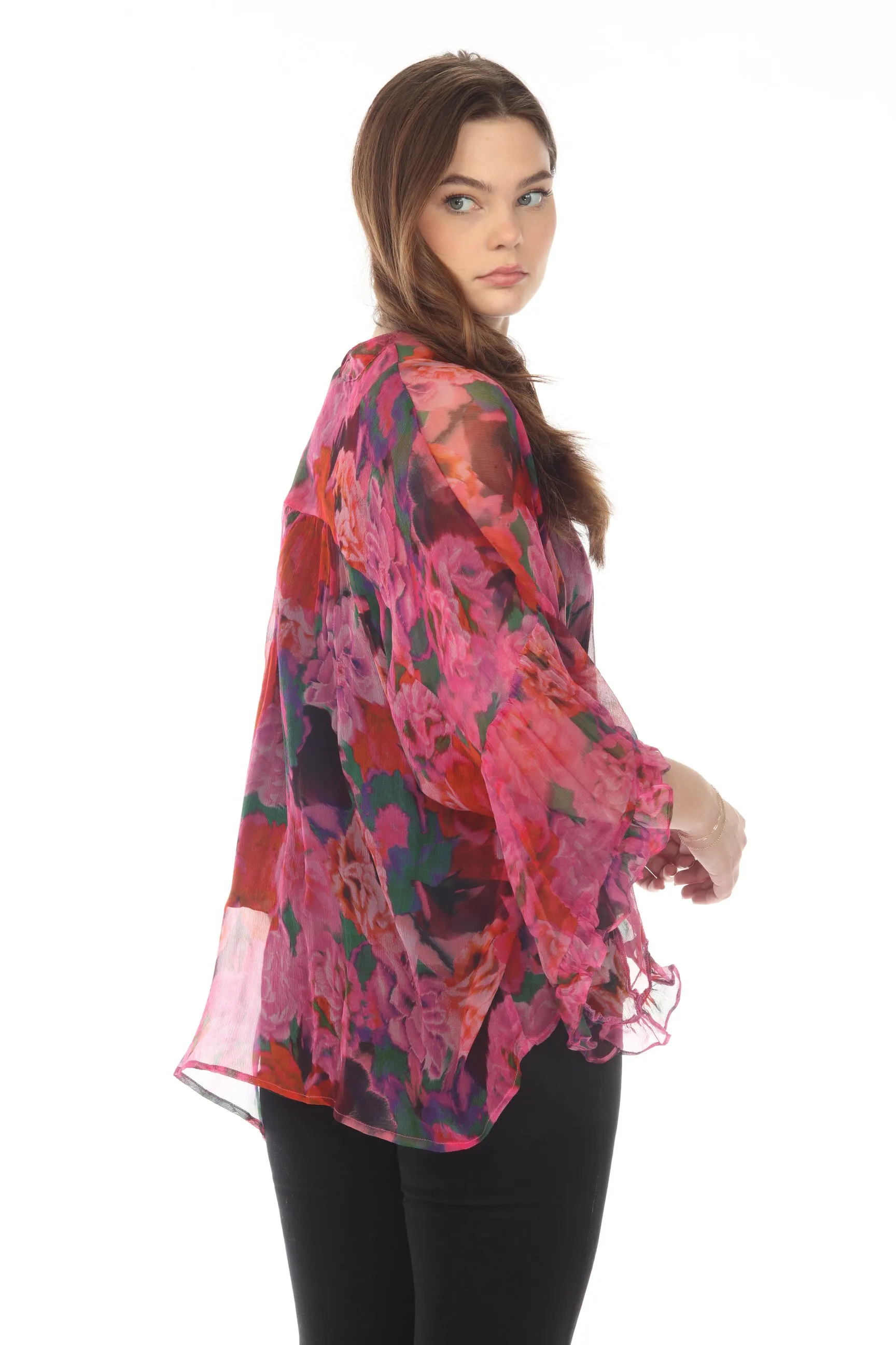 Johnny Was Love Lars Silk Floral Button-Down Shirt Boho Chic L12322-O