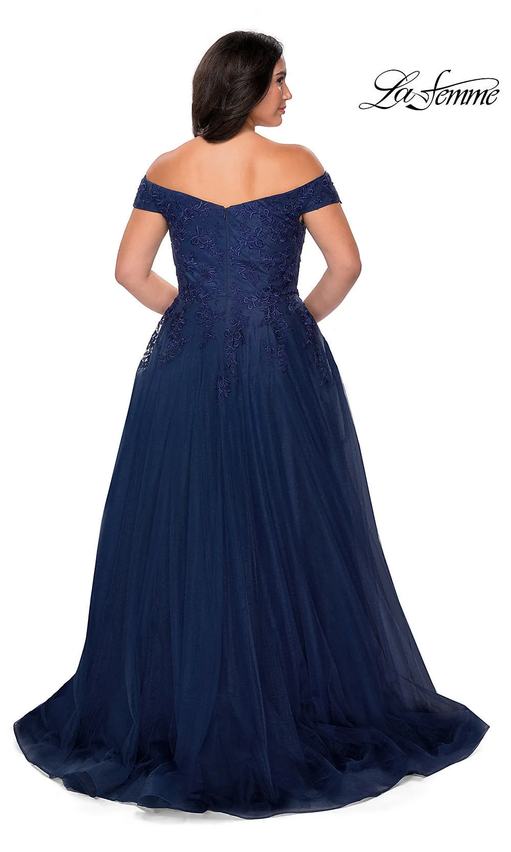 La Femme Embroidered Plus-Size Formal Ball Gown