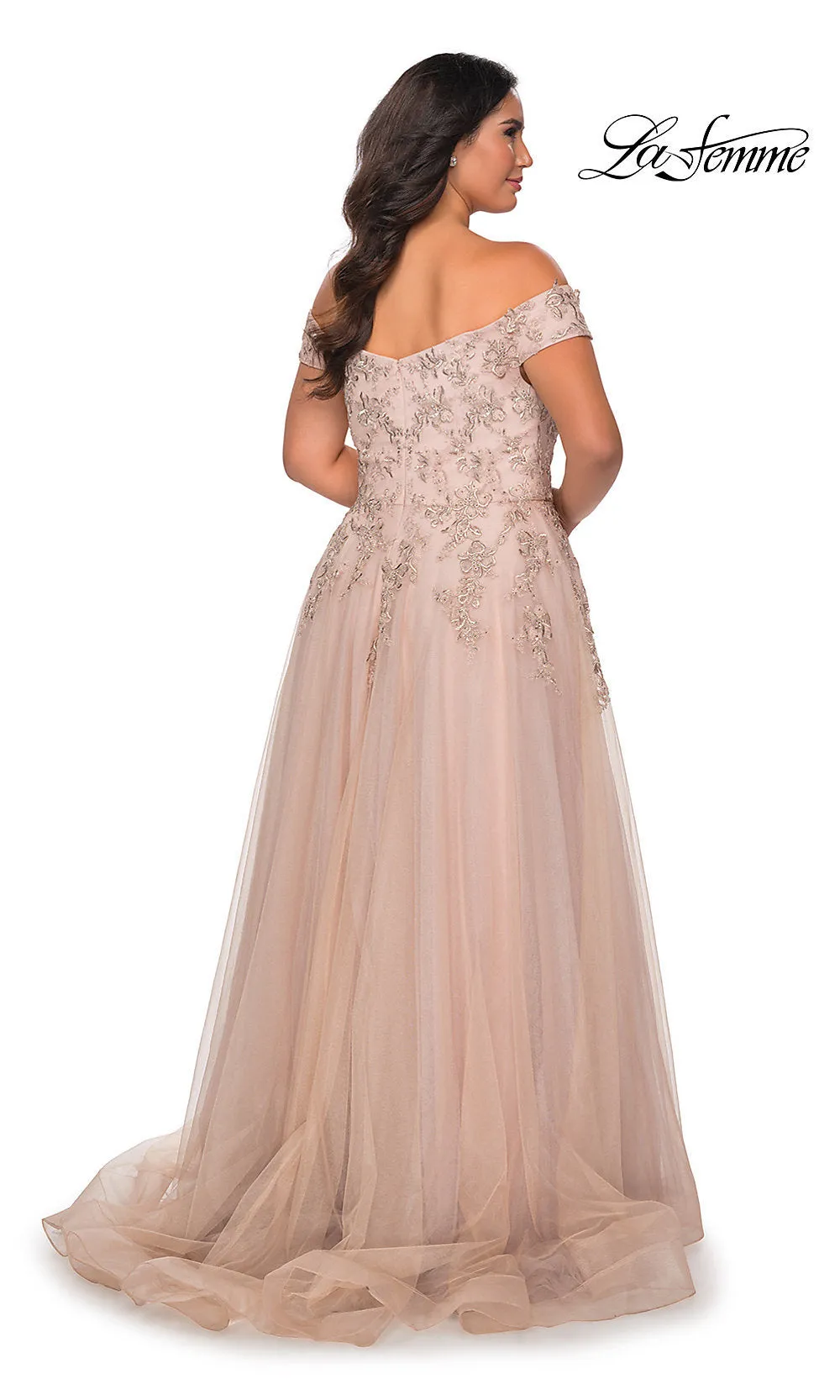 La Femme Embroidered Plus-Size Formal Ball Gown