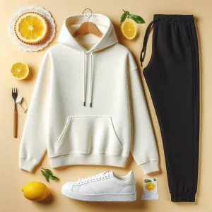 Lemon Tart Mens Plain Hoodie and Jogger Pants Set - LTMPHJPS1 - White Black
