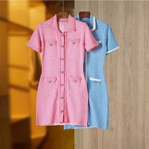 Lurex Knitted Mini Dress Short Sleeve Shirt Dress for Women
