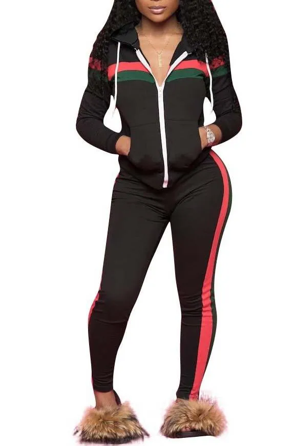 MB FASHION Sporty Zip-Up Hoodie and Jogger Set with Contrast Stripes 9003