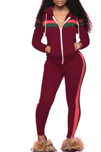 MB FASHION Sporty Zip-Up Hoodie and Jogger Set with Contrast Stripes 9003