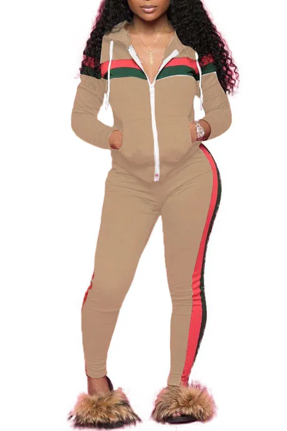 MB FASHION Sporty Zip-Up Hoodie and Jogger Set with Contrast Stripes 9003