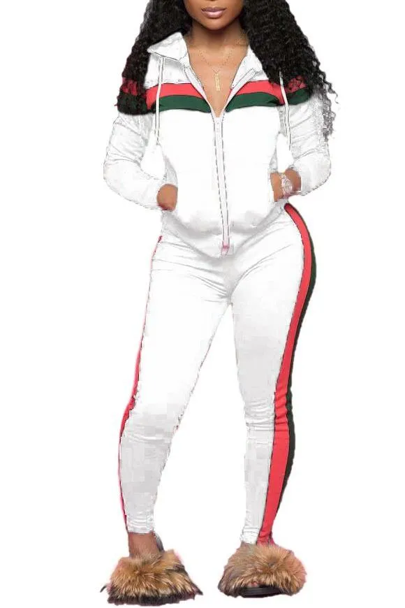 MB FASHION Sporty Zip-Up Hoodie and Jogger Set with Contrast Stripes 9003