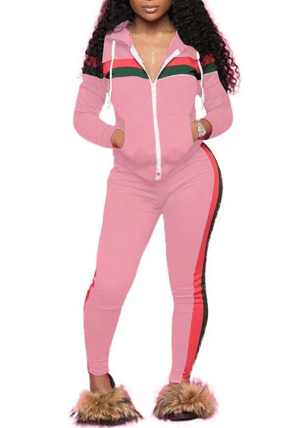 MB FASHION Sporty Zip-Up Hoodie and Jogger Set with Contrast Stripes 9003