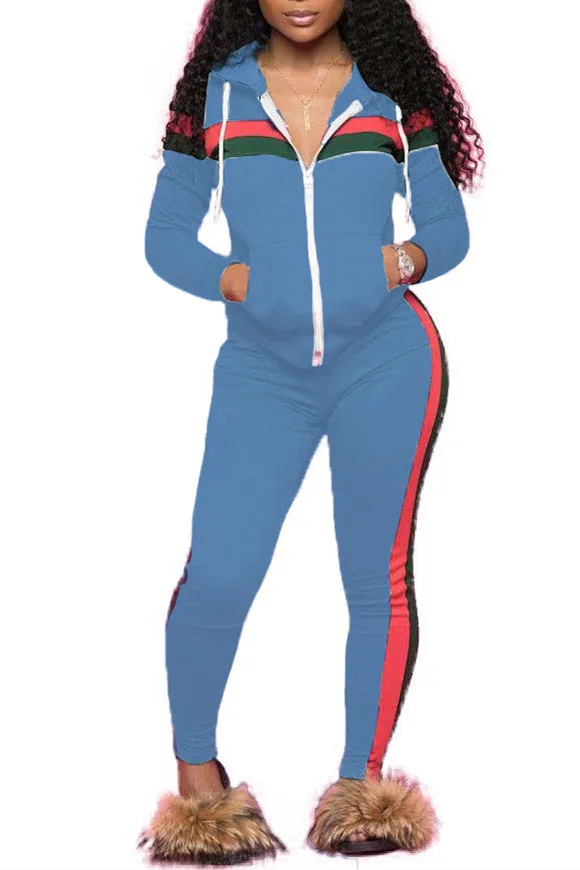 MB FASHION Sporty Zip-Up Hoodie and Jogger Set with Contrast Stripes 9003