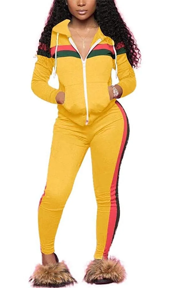MB FASHION Sporty Zip-Up Hoodie and Jogger Set with Contrast Stripes 9003