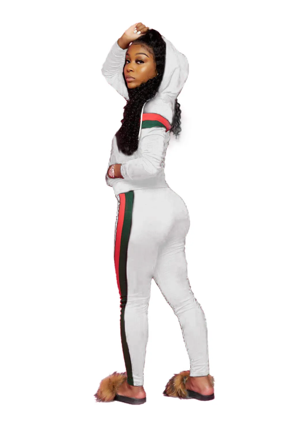 MB FASHION Sporty Zip-Up Hoodie and Jogger Set with Contrast Stripes 9003