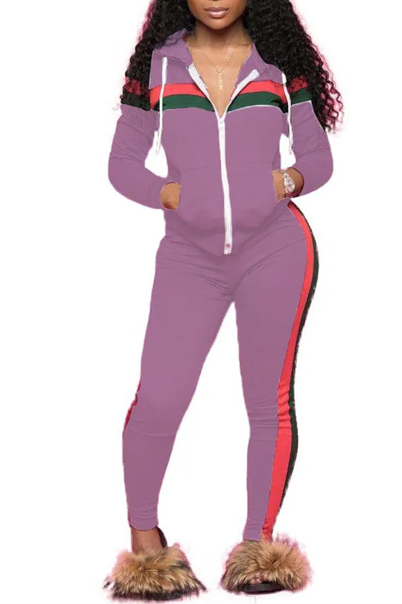 MB FASHION Sporty Zip-Up Hoodie and Jogger Set with Contrast Stripes 9003