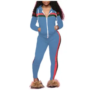MB FASHION Sporty Zip-Up Hoodie and Jogger Set with Contrast Stripes 9003