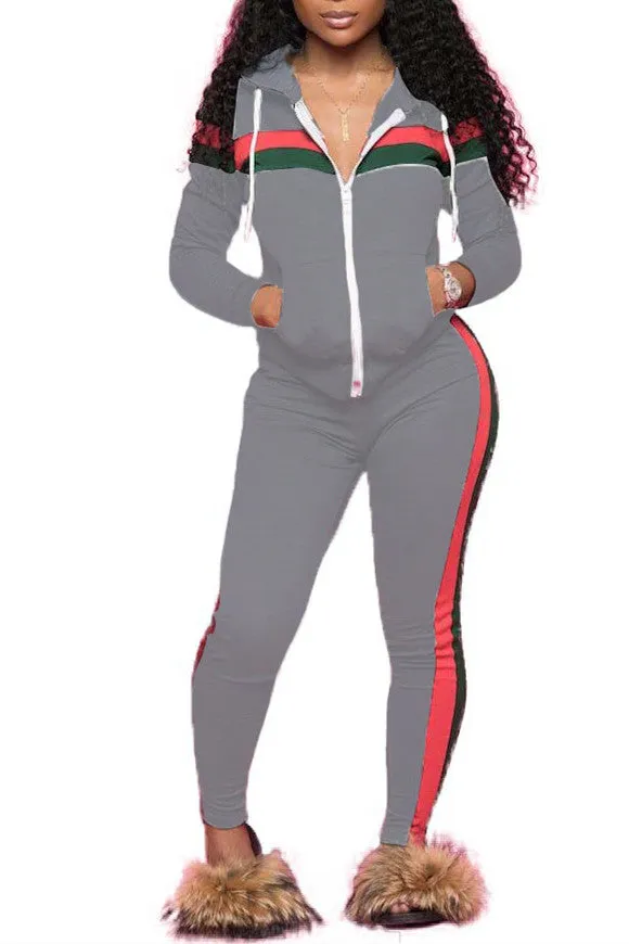MB FASHION Sporty Zip-Up Hoodie and Jogger Set with Contrast Stripes 9003