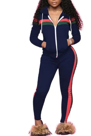 MB FASHION Sporty Zip-Up Hoodie and Jogger Set with Contrast Stripes 9003