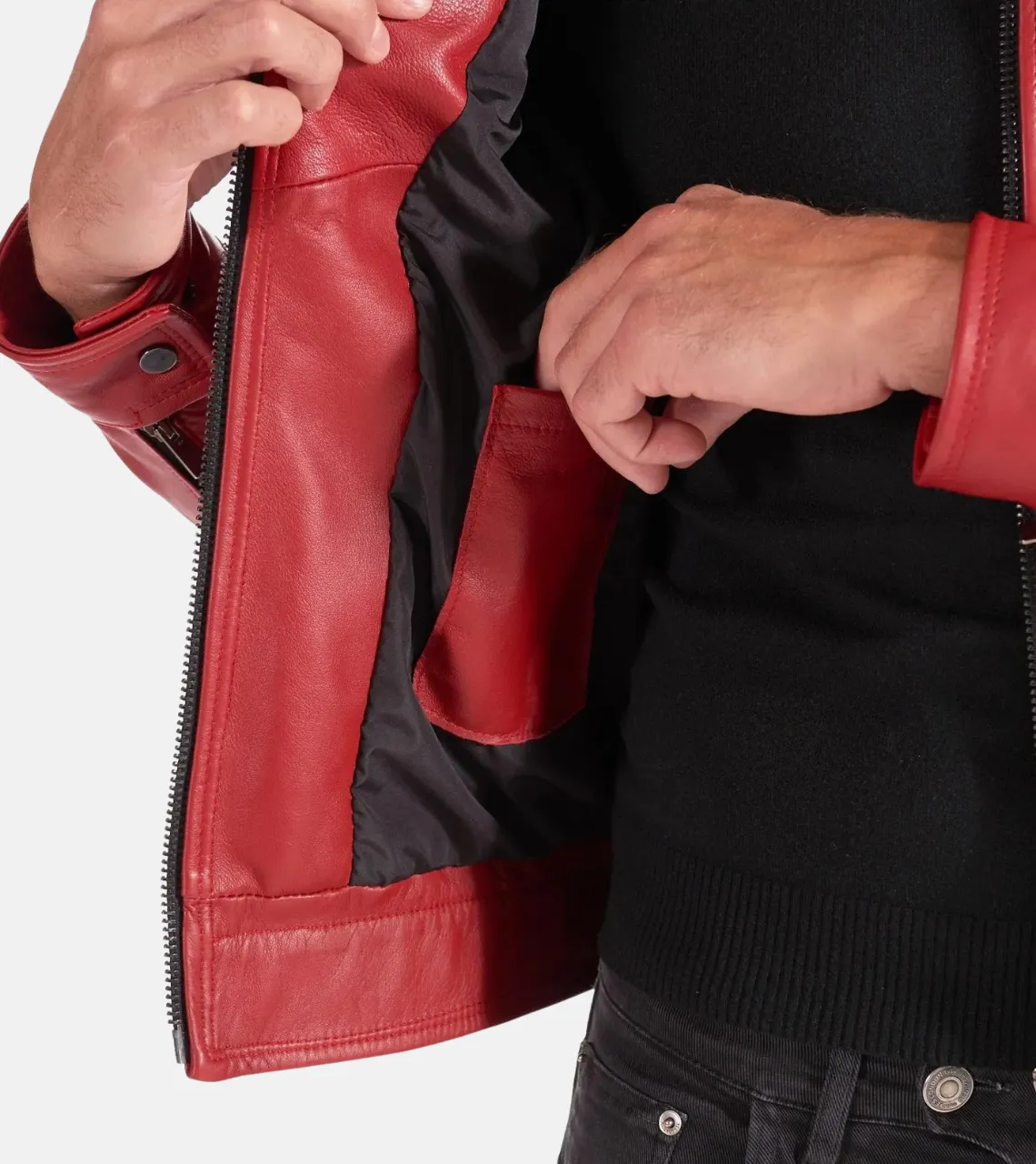 Men's Red Biker Leather Jacket