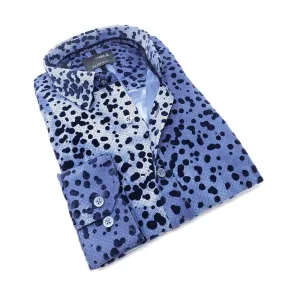 Navy Button Down Shirt W/ Dot Flocking