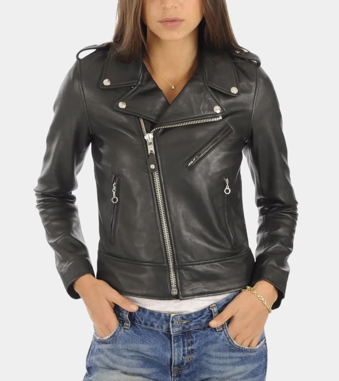 NotchOut Black Women's Biker Leather Jacket