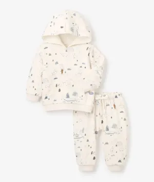 Organic Artic Print Fleece Hoodie and Jogger Pants 9-12 months