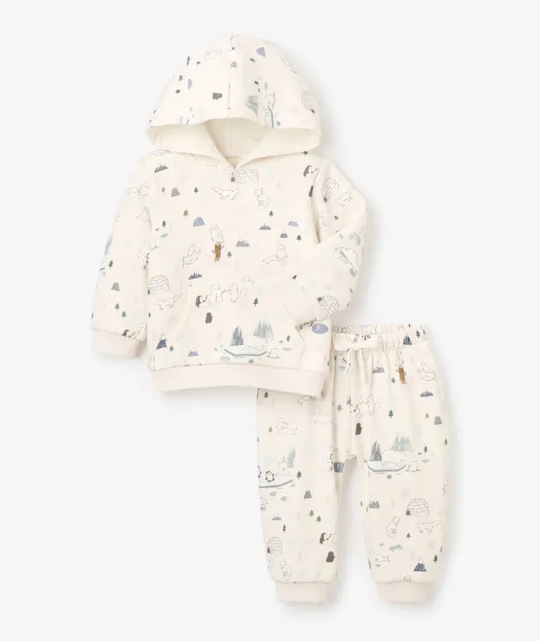 Organic Artic Print Fleece Hoodie and Jogger Pants 9-12 months