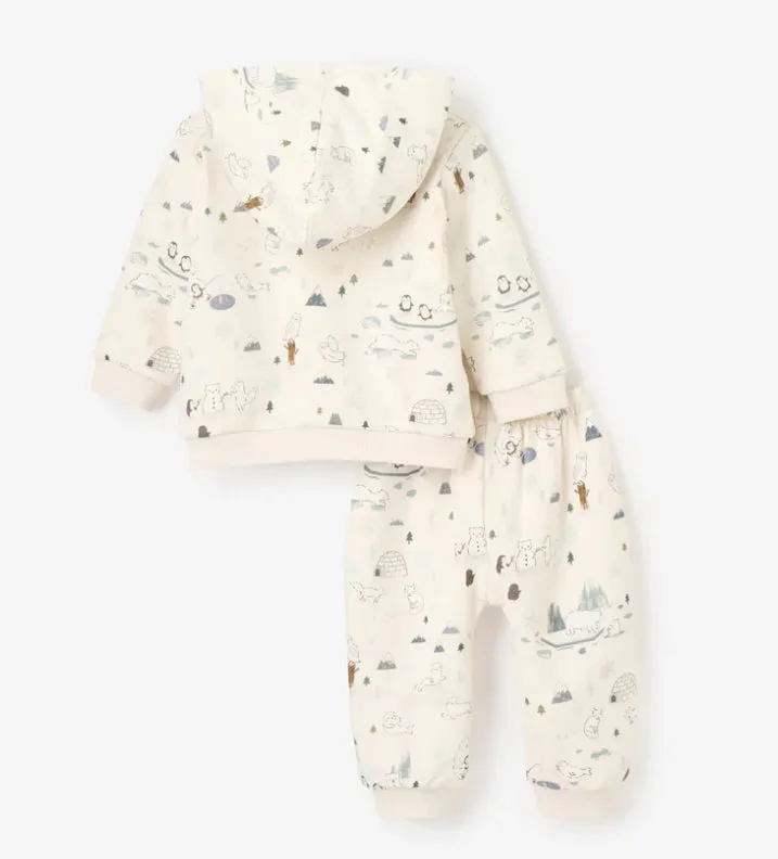 Organic Artic Print Fleece Hoodie and Jogger Pants 9-12 months