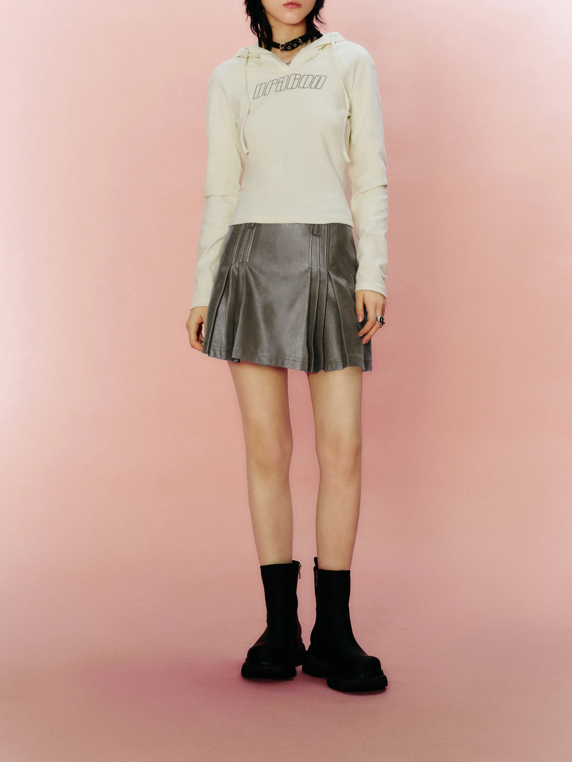 Pleated Mini A-Line Skirt