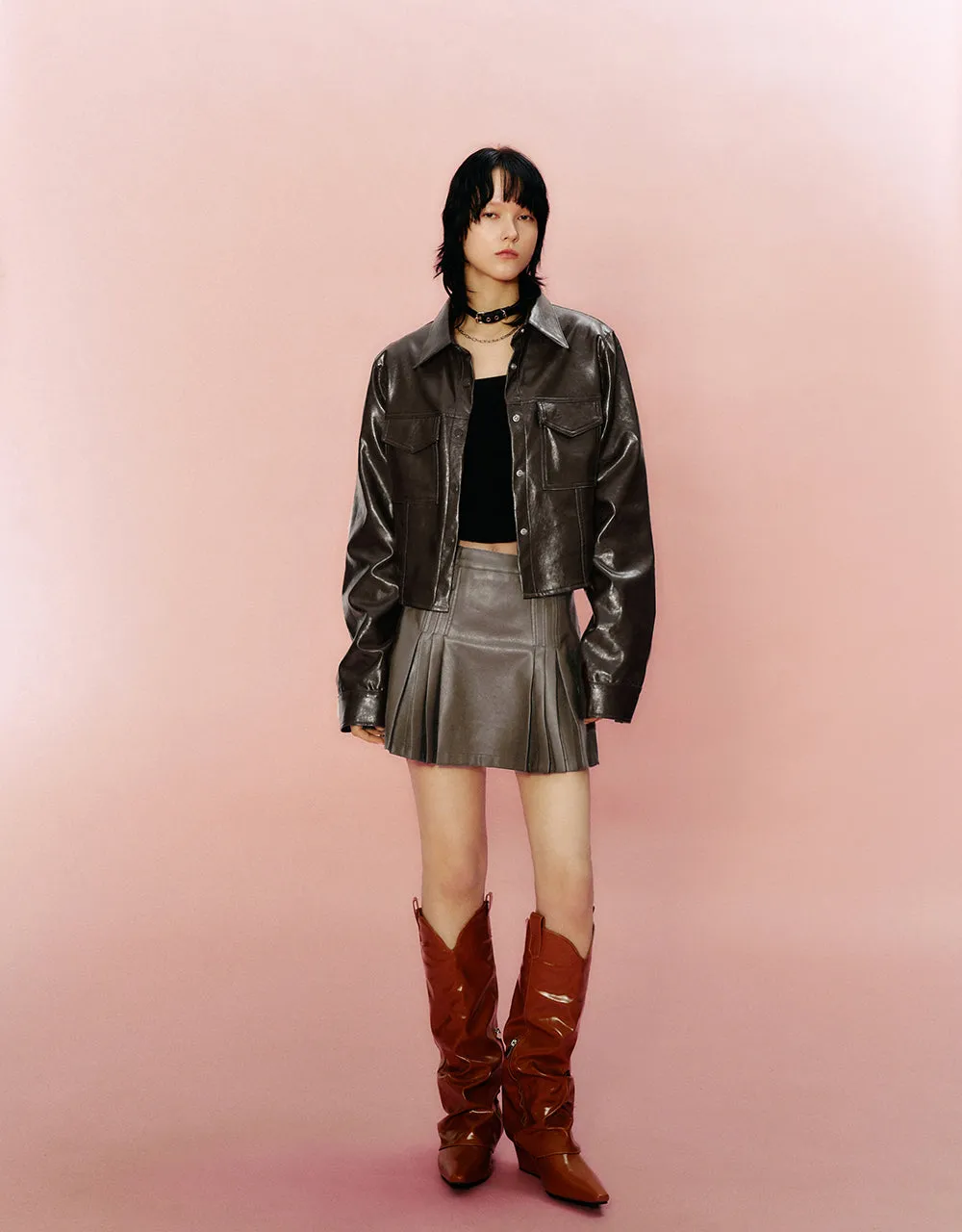 Pleated Mini A-Line Skirt