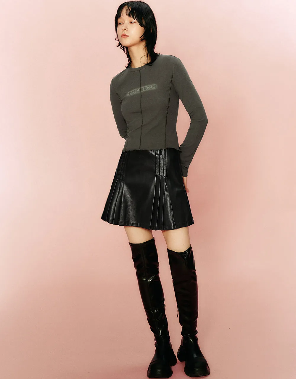 Pleated Mini A-Line Skirt