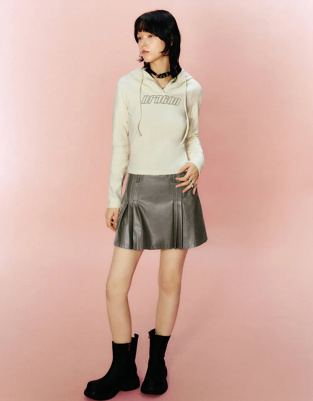 Pleated Mini A-Line Skirt