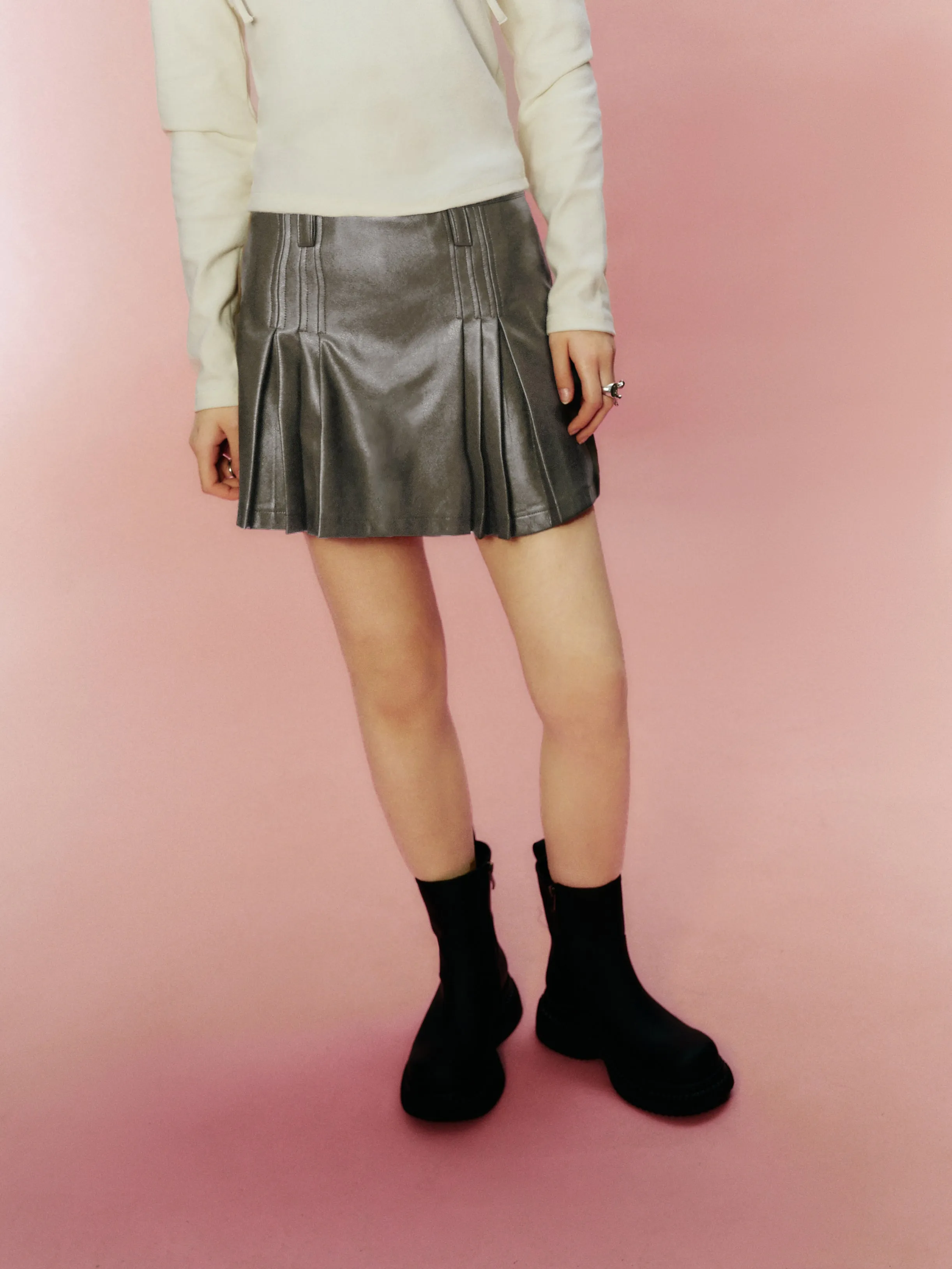 Pleated Mini A-Line Skirt