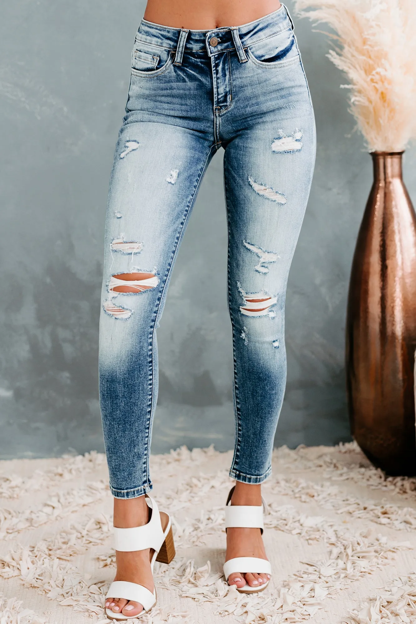 Pricilla Flying Monkey High Rise Distressed Skinny Jeans (Medium Light)