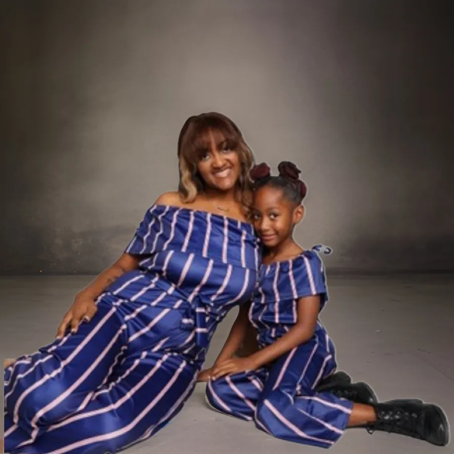 "Match in Style: GIRLS Royal Blue & Striped Jumpsuit