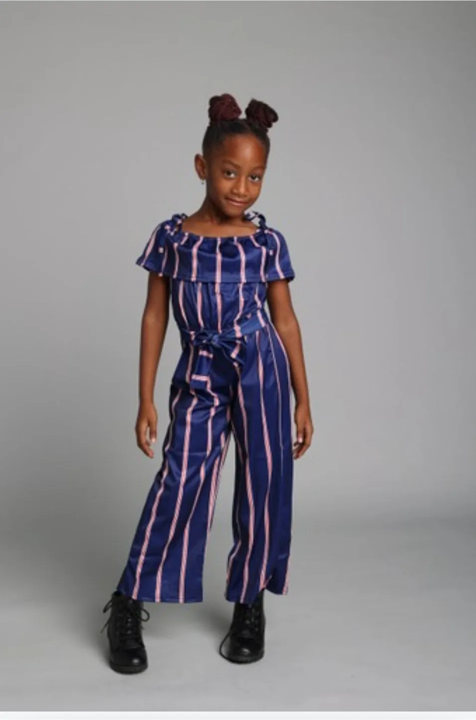 "Match in Style: GIRLS Royal Blue & Striped Jumpsuit