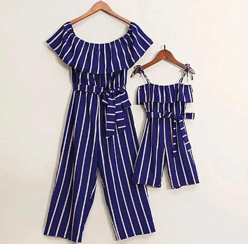 "Match in Style: GIRLS Royal Blue & Striped Jumpsuit