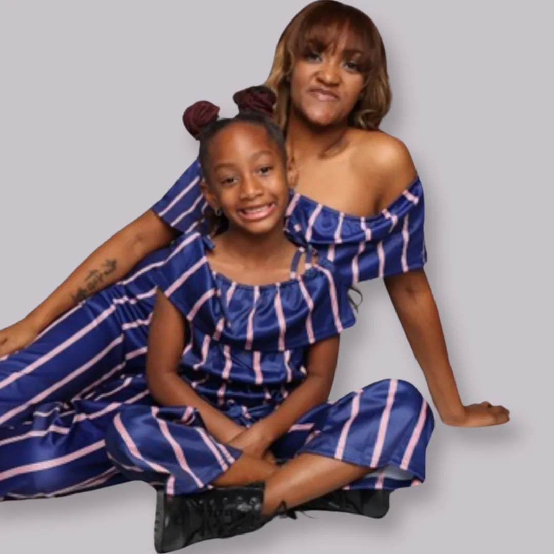 "Match in Style: GIRLS Royal Blue & Striped Jumpsuit