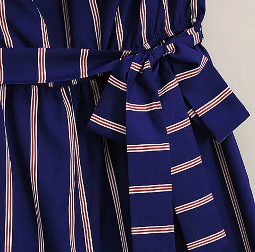 "Match in Style: GIRLS Royal Blue & Striped Jumpsuit