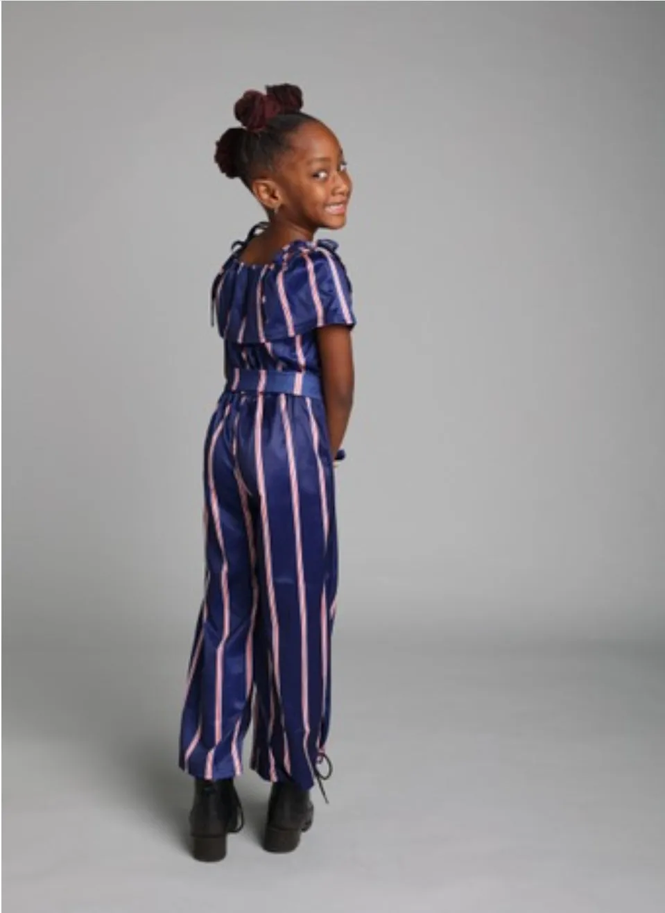 "Match in Style: GIRLS Royal Blue & Striped Jumpsuit