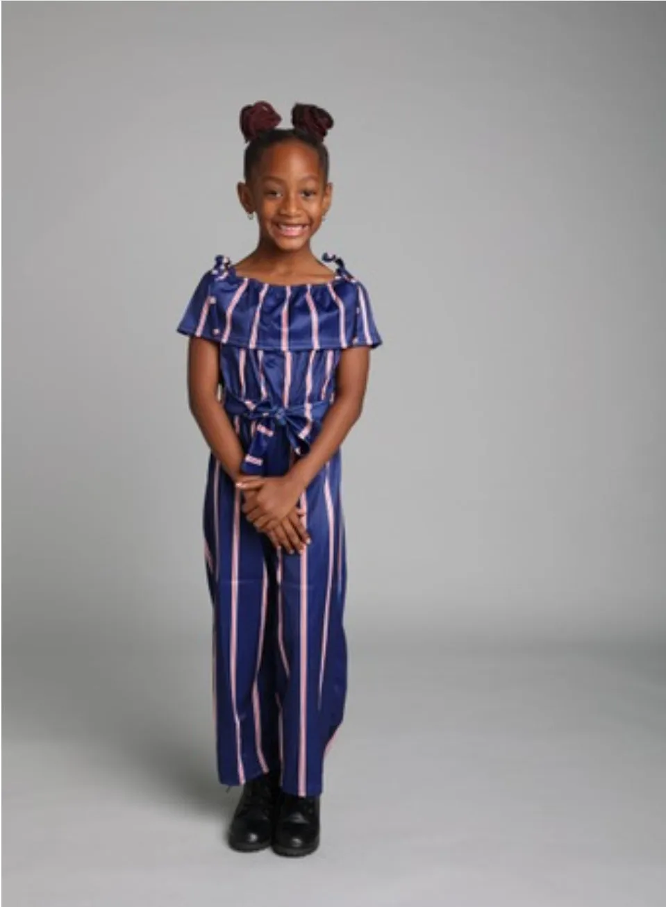 "Match in Style: GIRLS Royal Blue & Striped Jumpsuit