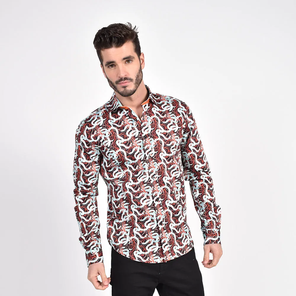 Red Ivy and Mint Serpent Button Down Shirt