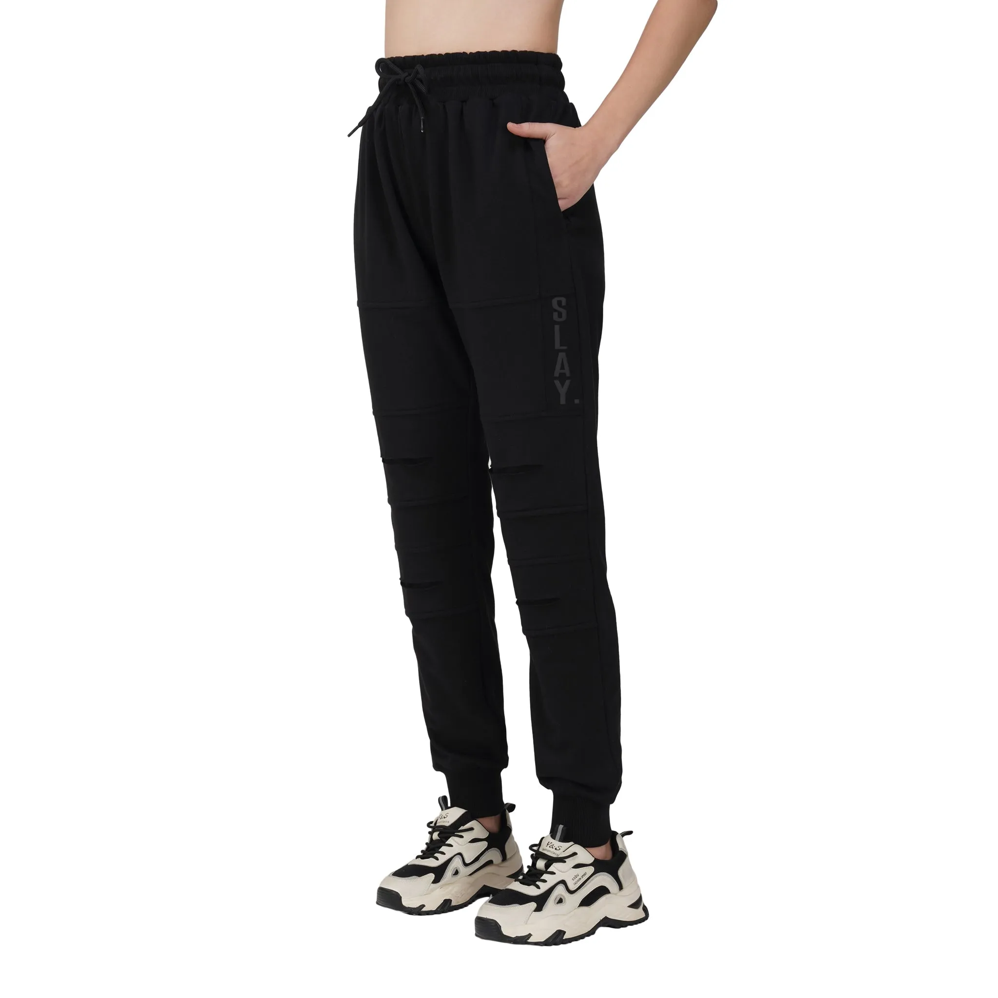 SLAY. Women's Limited Edition All Black Plotter Puff Print Tracksuit - Hoodie & Jogger Co-ord Set