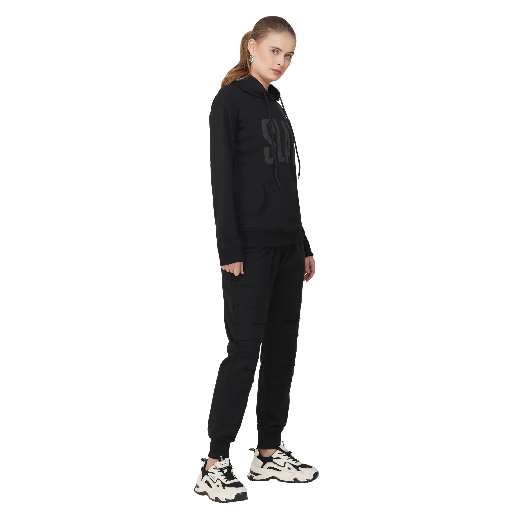 SLAY. Women's Limited Edition All Black Plotter Puff Print Tracksuit - Hoodie & Jogger Co-ord Set