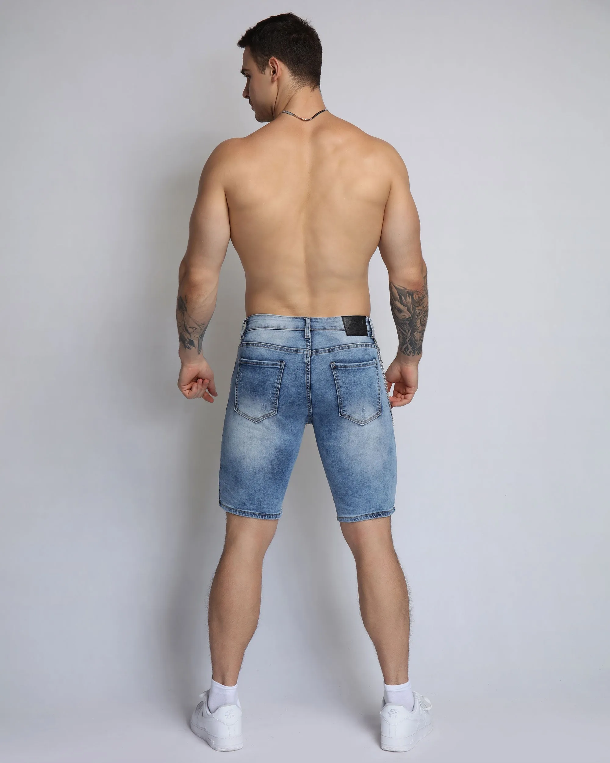 Summer Blue Denim Shorts with Large Ripped-Mexico Local Delivery