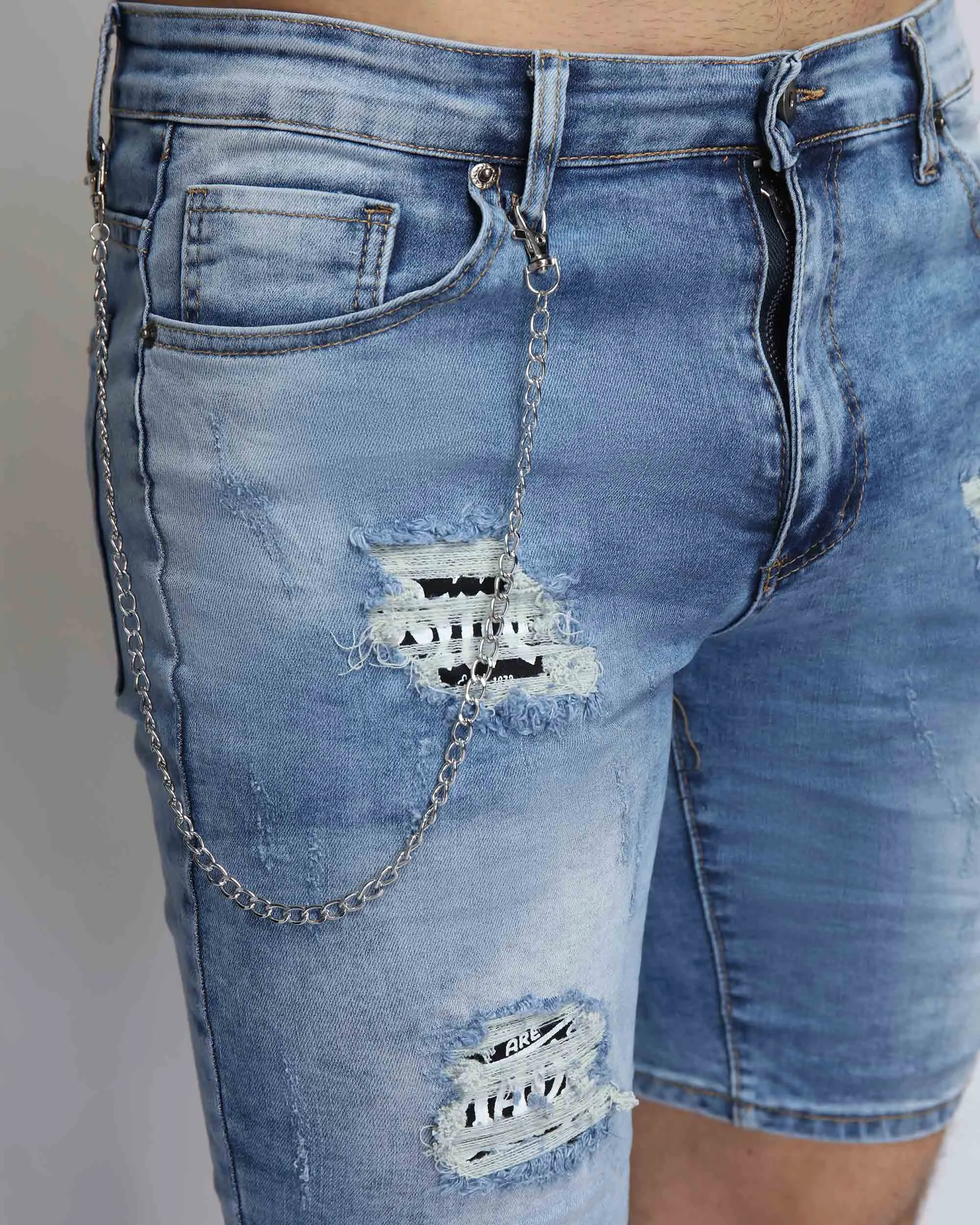 Summer Blue Denim Shorts with Large Ripped-Mexico Local Delivery