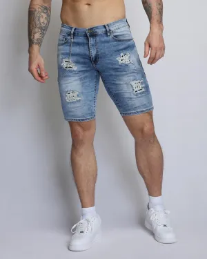 Summer Blue Denim Shorts with Large Ripped-Mexico Local Delivery