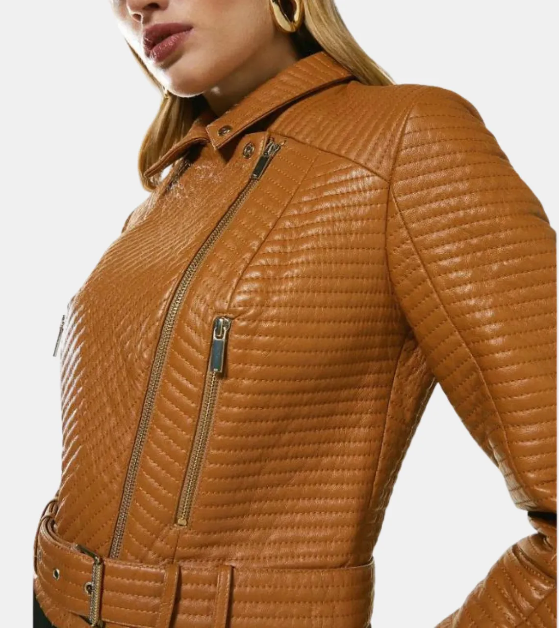 Tan Brown Women’s Biker Leather Jacket