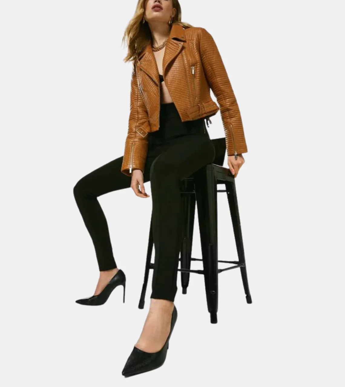 Tan Brown Women’s Biker Leather Jacket