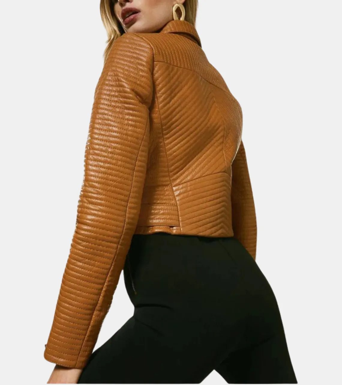 Tan Brown Women’s Biker Leather Jacket