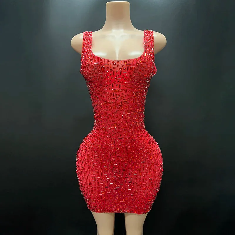 Trend4us Women's Crystal Mesh Cocktail Mini Dress