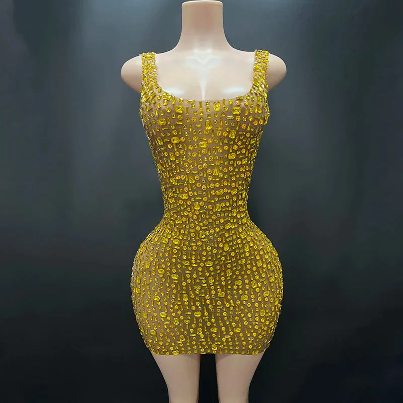 Trend4us Women's Crystal Mesh Cocktail Mini Dress