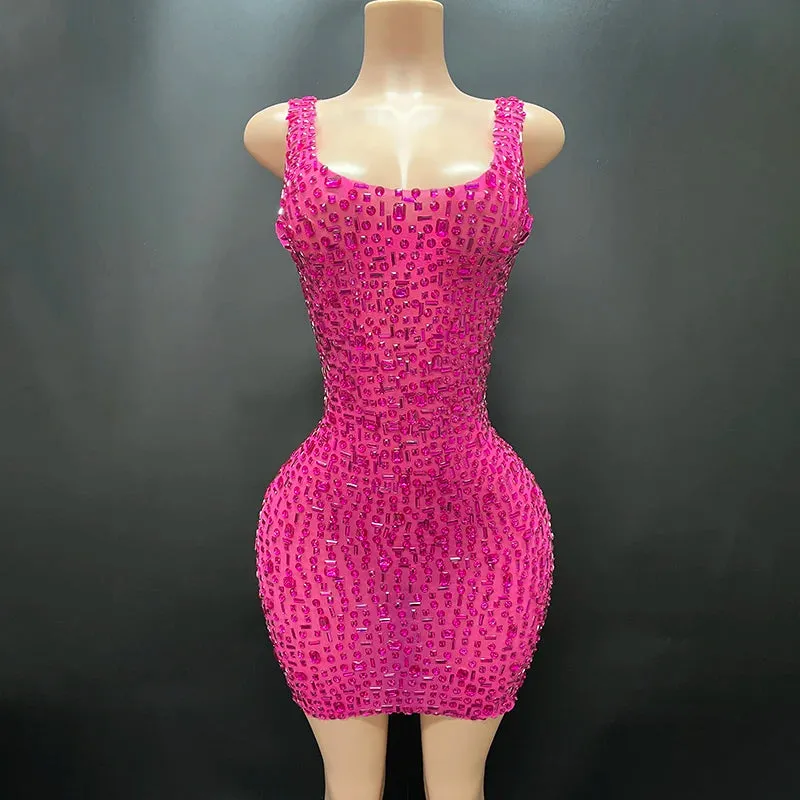 Trend4us Women's Crystal Mesh Cocktail Mini Dress